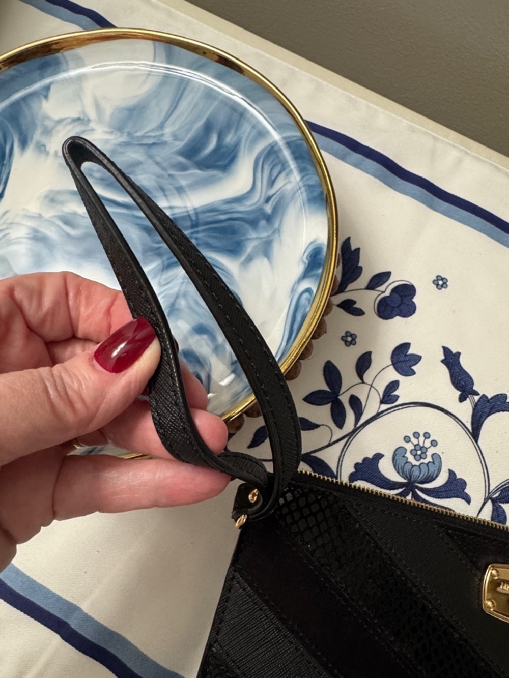 Michael Kors Black Chevron Mixed-Texture Wristlet Clutch - Picture 12 of 12